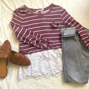 Lace/stripe sweatshirt